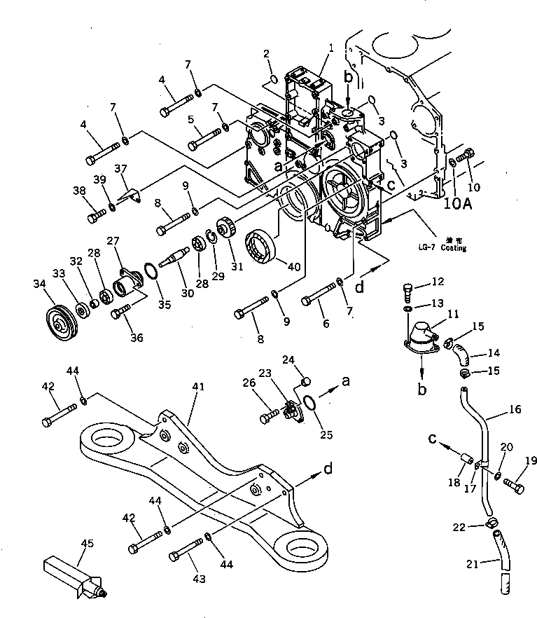 Схема запчастей Komatsu SA6D140-1C - ПЕРЕДН. КРЫШКАAND ПЕРЕДН. КОРПУС(№-89) БЛОК ЦИЛИНДРОВ
