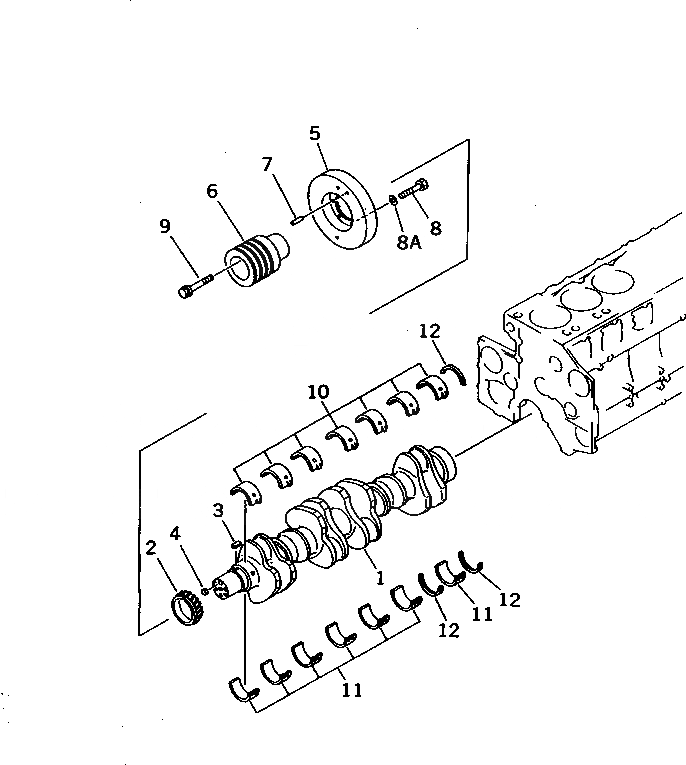 Схема запчастей Komatsu SA6D140-1L - КОЛЕНВАЛ(№779-) БЛОК ЦИЛИНДРОВ