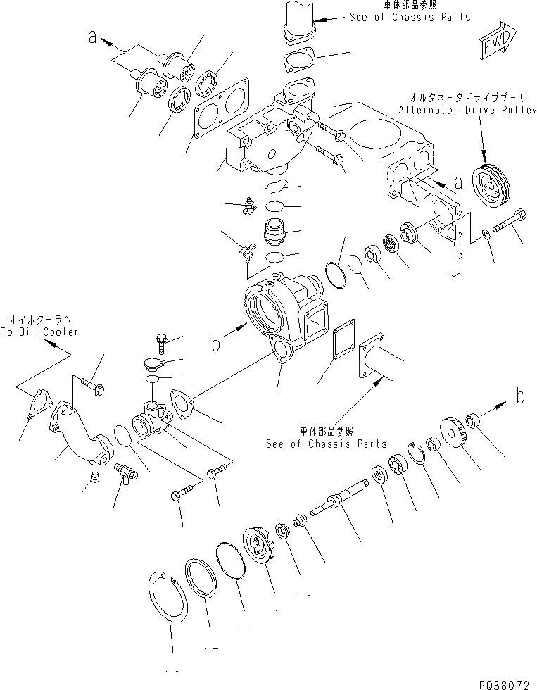 Схема запчастей Komatsu SA6D140-1N - ВОДЯНАЯ ПОМПА И ТЕРМОСТАТ(№988-) ДВИГАТЕЛЬ