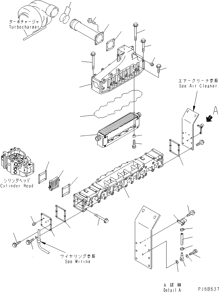 Схема запчастей Komatsu SA6D140E-3G-7 - ТРУБОПРОВОД ВПУСКА ВОЗДУХА И ПОСЛЕОХЛАДИТЕЛЬ ДВИГАТЕЛЬ