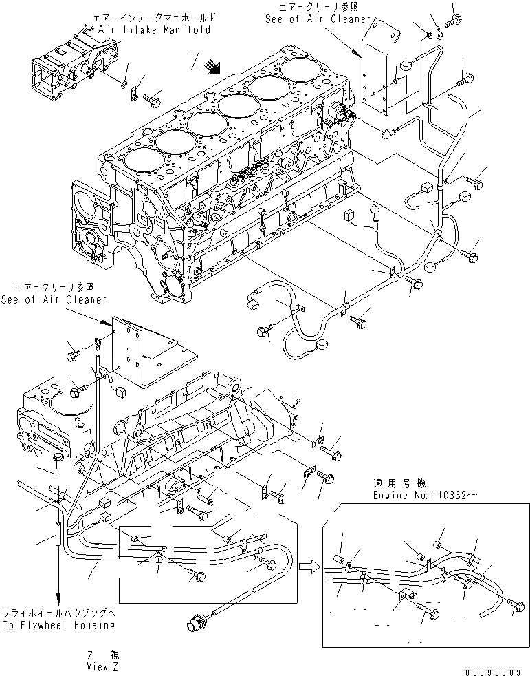 Схема запчастей Komatsu SA6D140E-3E-7 - ЭЛЕКТРОПРОВОДКА (/) ДАТЧИК ДВИГАТЕЛЬ