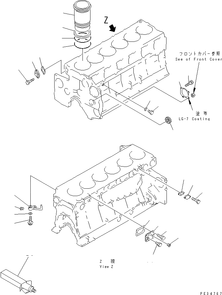 Схема запчастей Komatsu SA6D140E-2A-7 - БЛОК ЦИЛИНДРОВ (/)(№7-78) ДВИГАТЕЛЬ