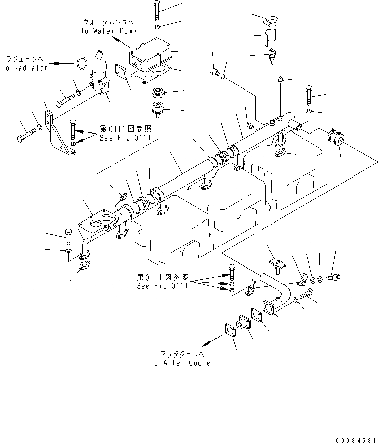 Схема запчастей Komatsu SA6D155-4A - ВОДЯНОЙ КОЛЛЕКТОР И ТЕРМОСТАТ ГОЛОВКА ЦИЛИНДРОВ