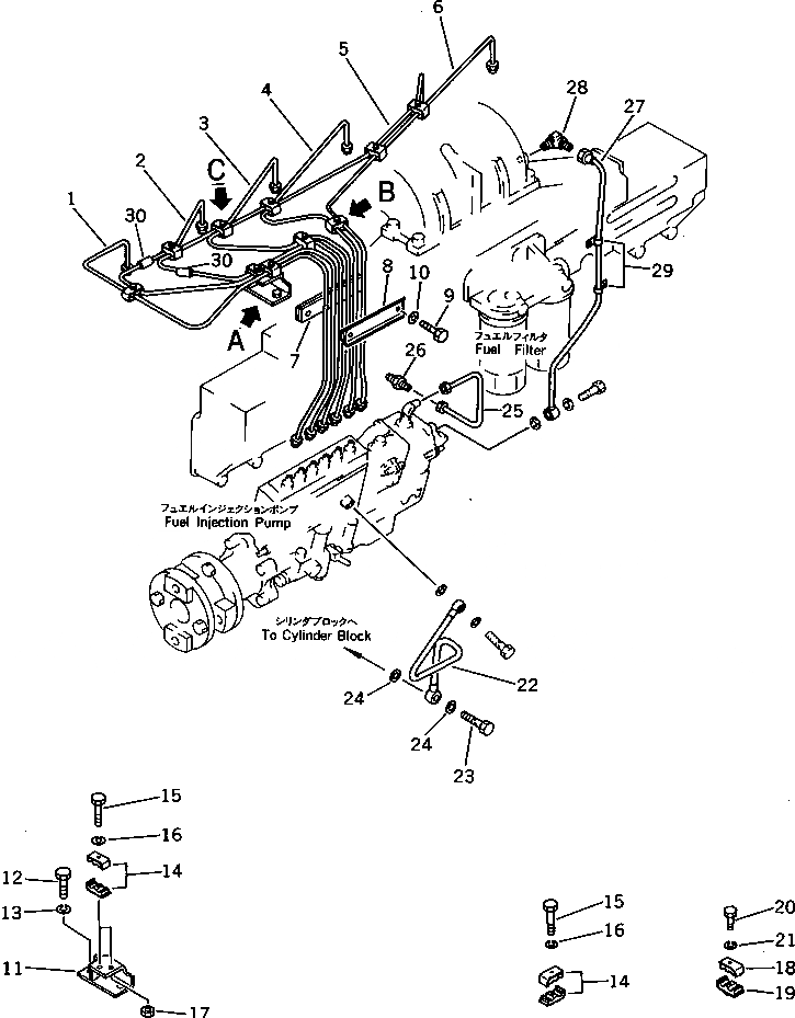Схема запчастей Komatsu SA6D170-B-1B - ТОПЛ. НАСОС ТРУБЫ (/)(№-) ТОПЛИВН. СИСТЕМА