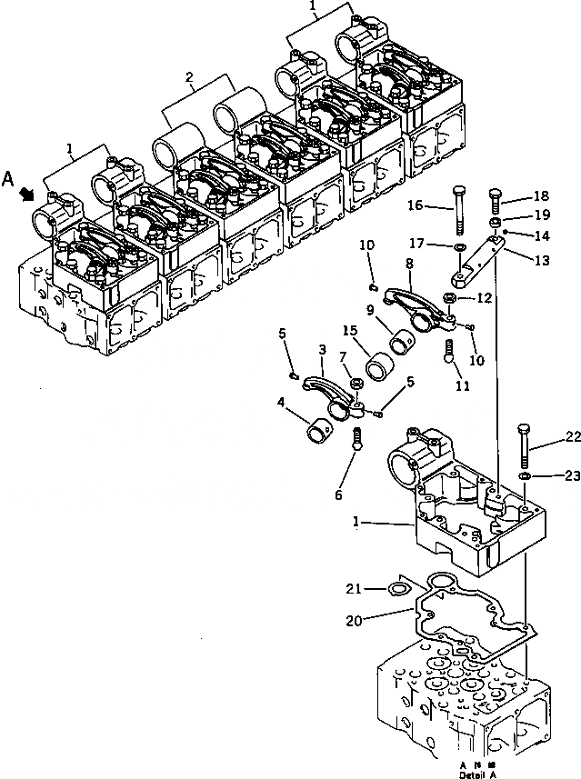 Схема запчастей Komatsu SA6D170-A-1Q - КОРОМЫСЛО И КОЖУХ ГОЛОВКА ЦИЛИНДРОВ