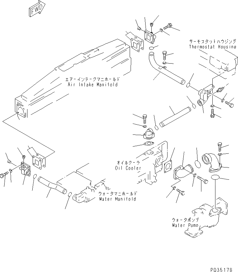 Схема запчастей Komatsu SA6D170-A-1E - ВОДН. ГИДРОЛИНИЯ (ОДИНОЧН. ТУРБОНАГНЕТАТЕЛЬ)(№77-) ГОЛОВКА ЦИЛИНДРОВ