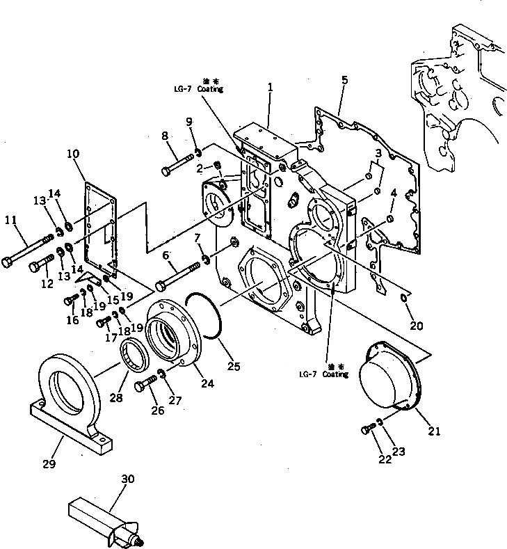 Схема запчастей Komatsu SA6D170-A-1E - ПЕРЕДН. КРЫШКАAND ПЕРЕДН. СУППОРТ (ОДИНОЧН. ТУРБОНАГНЕТАТЕЛЬ)(№77-) БЛОК ЦИЛИНДРОВ