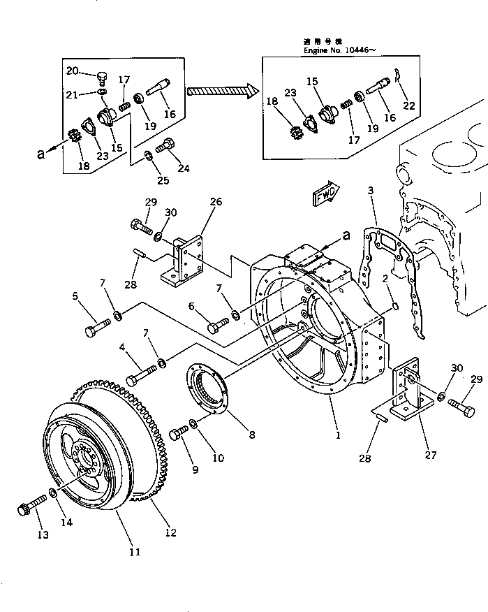 Схема запчастей Komatsu SA6D170-A-1E - МАХОВИК И КАРТЕР МАХОВИКА (ОДИНОЧН. ТУРБОНАГНЕТАТЕЛЬ)(№77-) БЛОК ЦИЛИНДРОВ