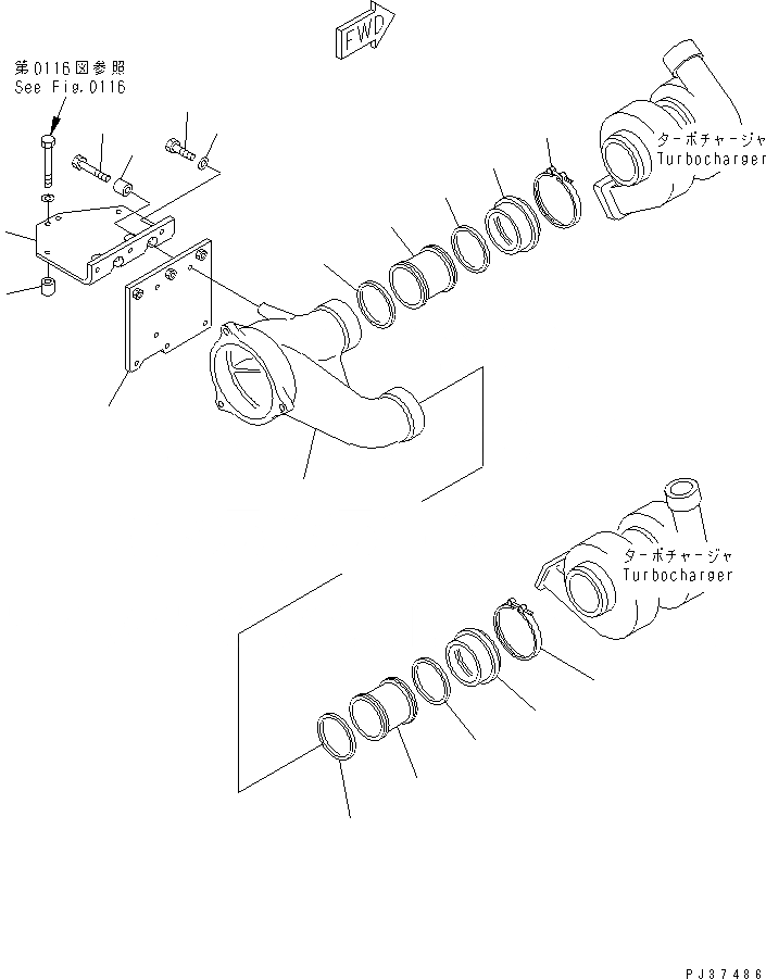 Схема запчастей Komatsu SA6D170-A-1T - ВЫПУСКН. СОЕДИН-Е (ДЛЯ БЕЗ ГОРНЫЙ ТОРМОЗ) ГОЛОВКА ЦИЛИНДРОВ