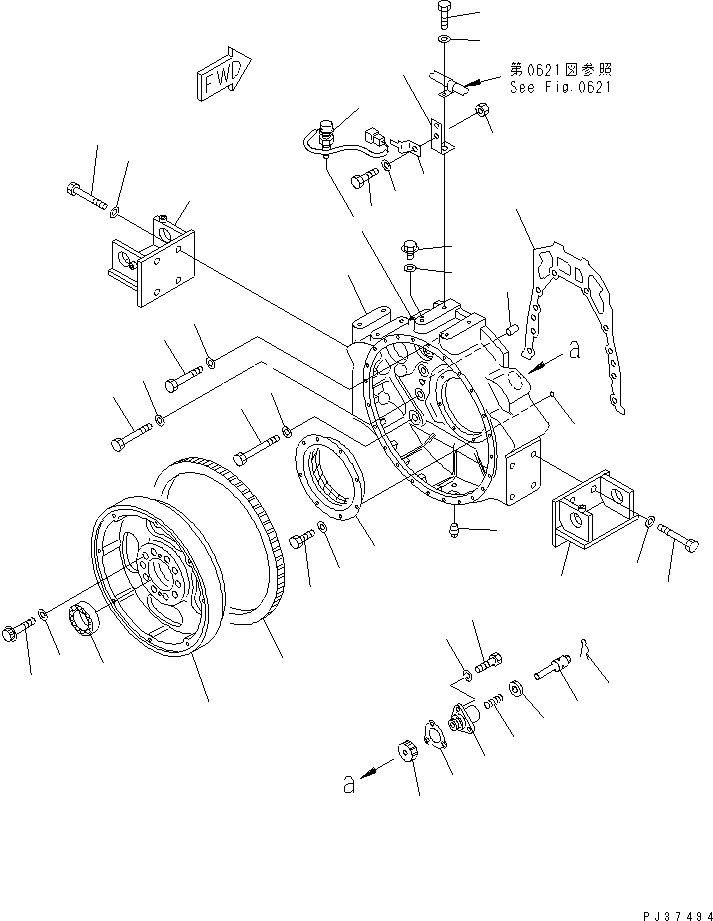 Схема запчастей Komatsu SA6D170-A-1T - МАХОВИК И КАРТЕР МАХОВИКА БЛОК ЦИЛИНДРОВ