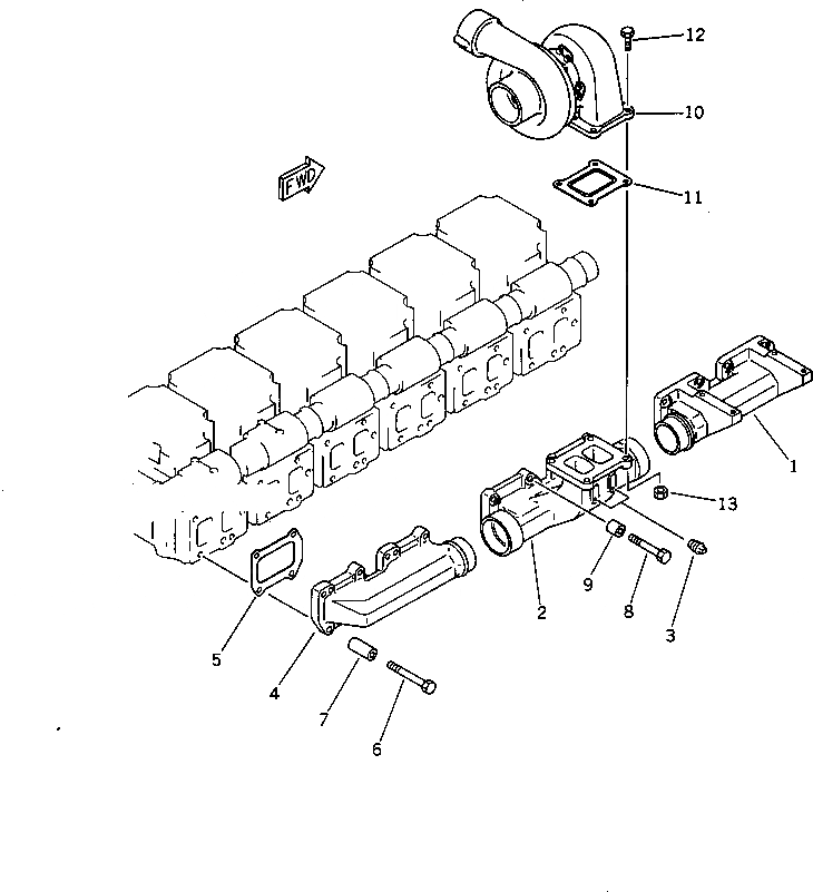 Схема запчастей Komatsu SA6D170-A-1J - ВЫПУСКНОЙ КОЛЛЕКТОР И ТУРБОНАГНЕТАТЕЛЬ ГОЛОВКА ЦИЛИНДРОВ