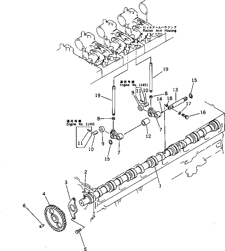 Схема запчастей Komatsu SA6D170-A-1J - РАСПРЕДВАЛ И ТОЛКАТЕЛЬ КЛАПАНА БЛОК ЦИЛИНДРОВ