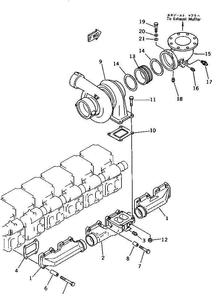 Схема запчастей Komatsu SA6D170-B-1D - ВЫПУСКНОЙ КОЛЛЕКТОР И ТУРБОНАГНЕТАТЕЛЬ ГОЛОВКА ЦИЛИНДРОВ