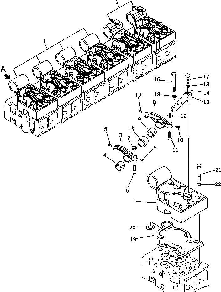 Схема запчастей Komatsu SA6D170-B-1E - КОРОМЫСЛО И КОЖУХ ГОЛОВКА ЦИЛИНДРОВ