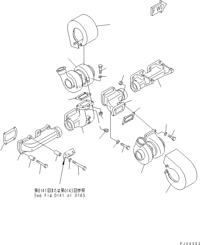Схема запчастей Komatsu SA6D170-A-1Q - ВЫПУСКНОЙ КОЛЛЕКТОР И ТУРБОНАГНЕТАТЕЛЬ (/) ГОЛОВКА ЦИЛИНДРОВ
