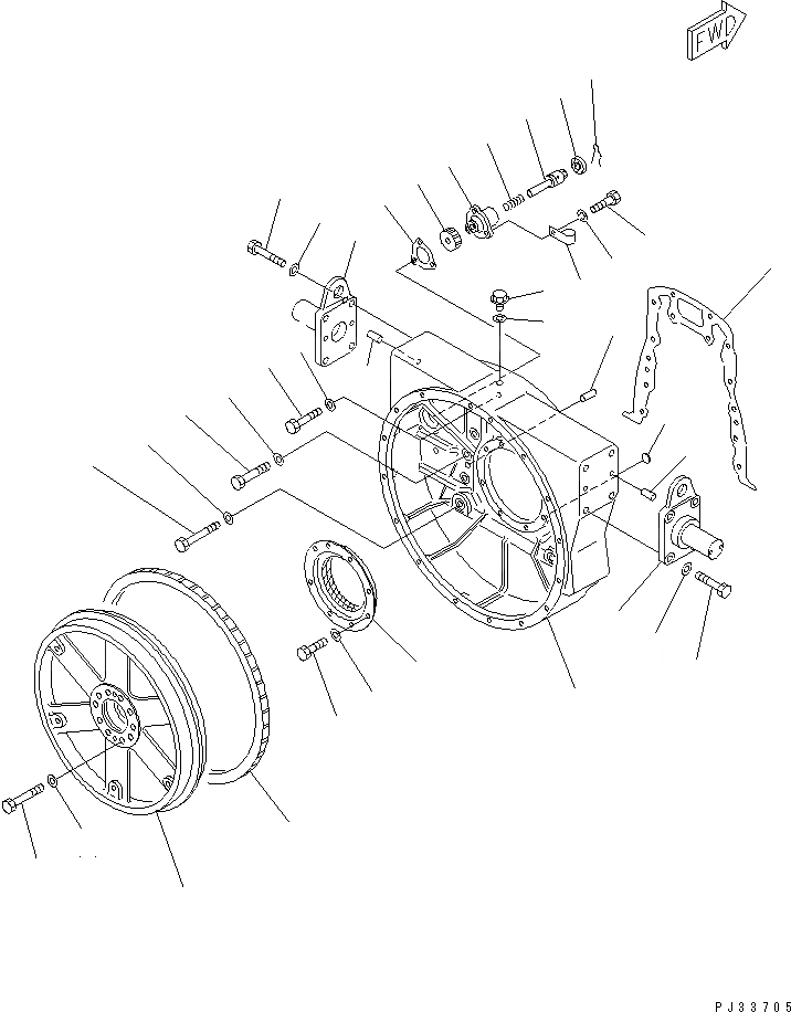 Схема запчастей Komatsu SA6D170-B-1J-R - МАХОВИК И КАРТЕР МАХОВИКА БЛОК ЦИЛИНДРОВ