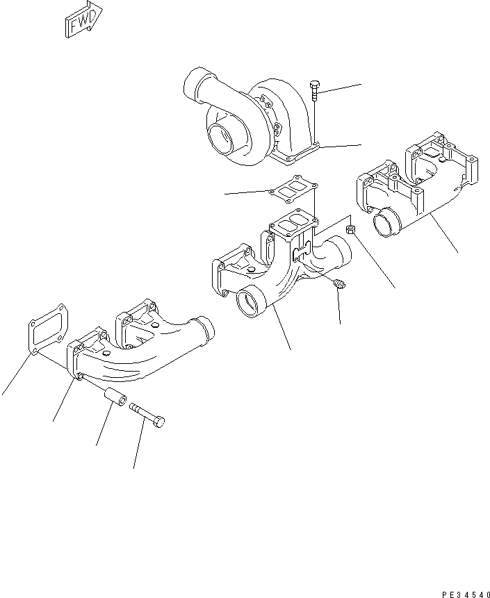Схема запчастей Komatsu SA6D170-B-1F-SP - ВЫПУСКНОЙ КОЛЛЕКТОР И ТУРБОНАГНЕТАТЕЛЬ ГОЛОВКА ЦИЛИНДРОВ