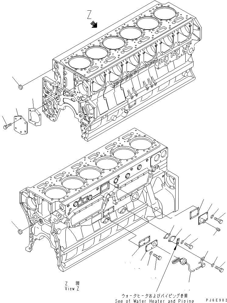 Схема запчастей Komatsu SA6D170E-3A-7 - БЛОК ЦИЛИНДРОВ КРЕПЛЕНИЕ (ПОДОГРЕВАТЕЛЬ ХЛАДАГЕНТА СПЕЦ-Я.)(№8-) ДВИГАТЕЛЬ