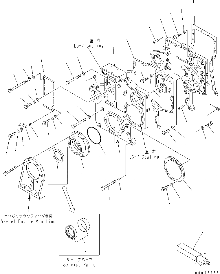 Схема запчастей Komatsu SA6D170-B-1F-7 - КОРПУС ШЕСТЕРЕНН. ПЕРЕДАЧИ И ПЕРЕДН. КРЫШКА(МЕХАНИЧЕСКИЙ НАСОС СПЕЦ-Я.)(№7-79) ДВИГАТЕЛЬ