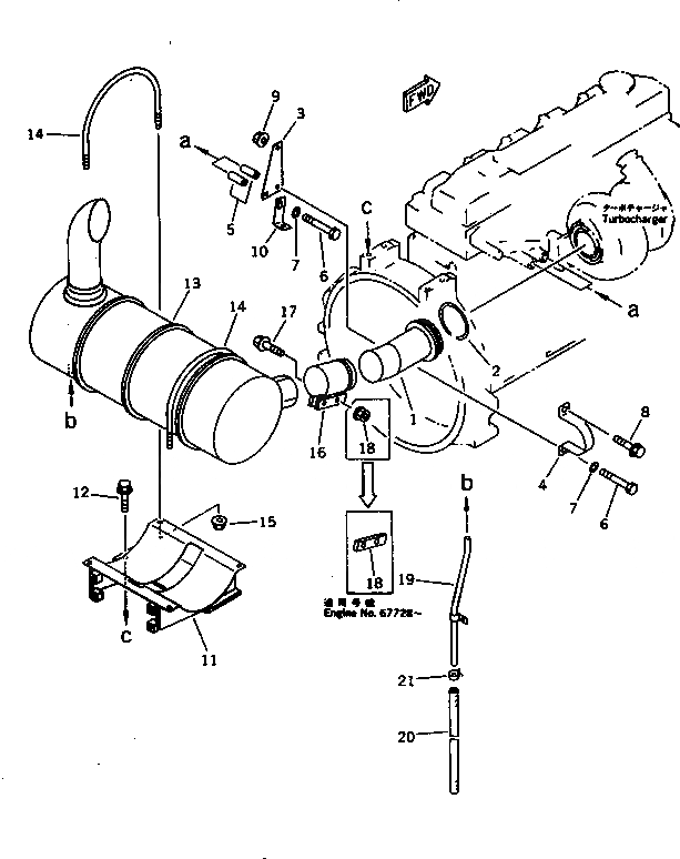 Схема запчастей Komatsu SA6D95L-1C - ГЛУШИТЕЛЬ И КРЕПЛЕНИЕ ГОЛОВКА ЦИЛИНДРОВ