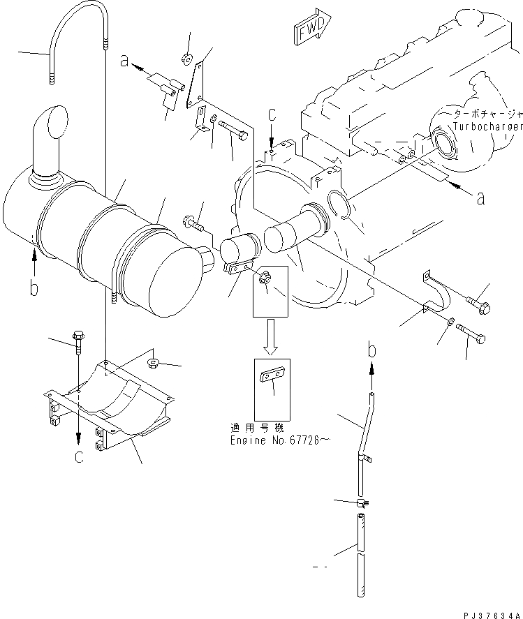 Схема запчастей Komatsu SA6D95L-1C - ГЛУШИТЕЛЬ И КРЕПЛЕНИЕ ГОЛОВКА ЦИЛИНДРОВ