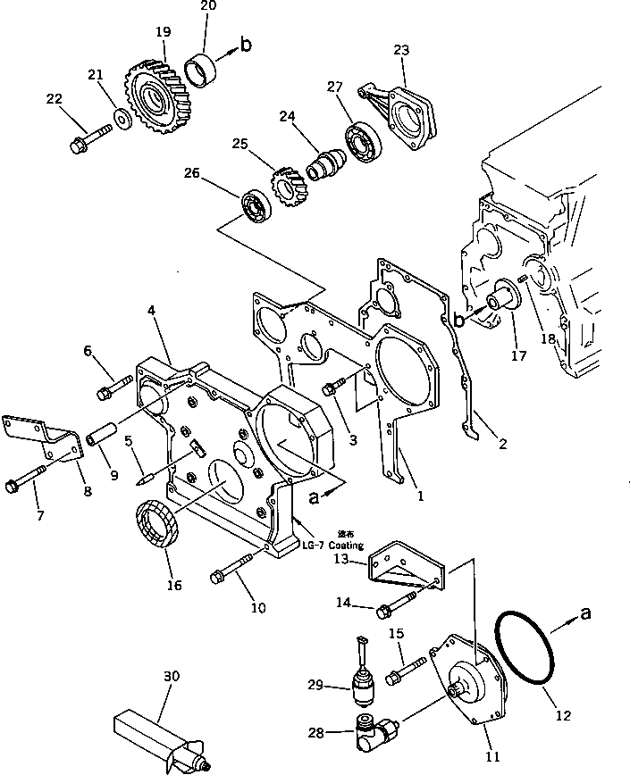 Схема запчастей Komatsu SA6D95L-1G - ПЕРЕДН. КРЫШКАAND ПРИВОД БЛОК ЦИЛИНДРОВ