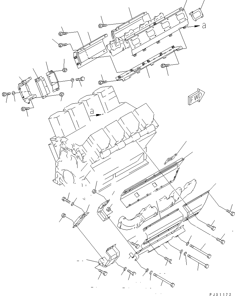 Схема запчастей Komatsu SA8V170-1A - ВЫПУСКНОЙ КОЛЛЕКТОР КРЫШКА(/) ГОЛОВКА ЦИЛИНДРОВ