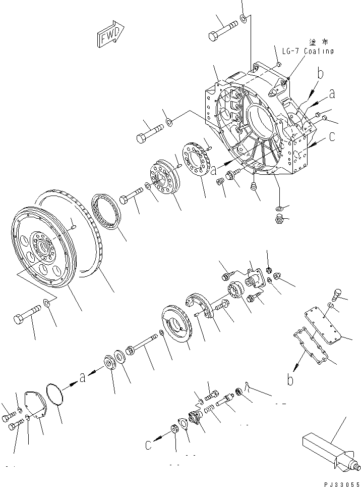 Схема запчастей Komatsu SA8V170-1B - МАХОВИК И КАРТЕР МАХОВИКА(№-) БЛОК ЦИЛИНДРОВ