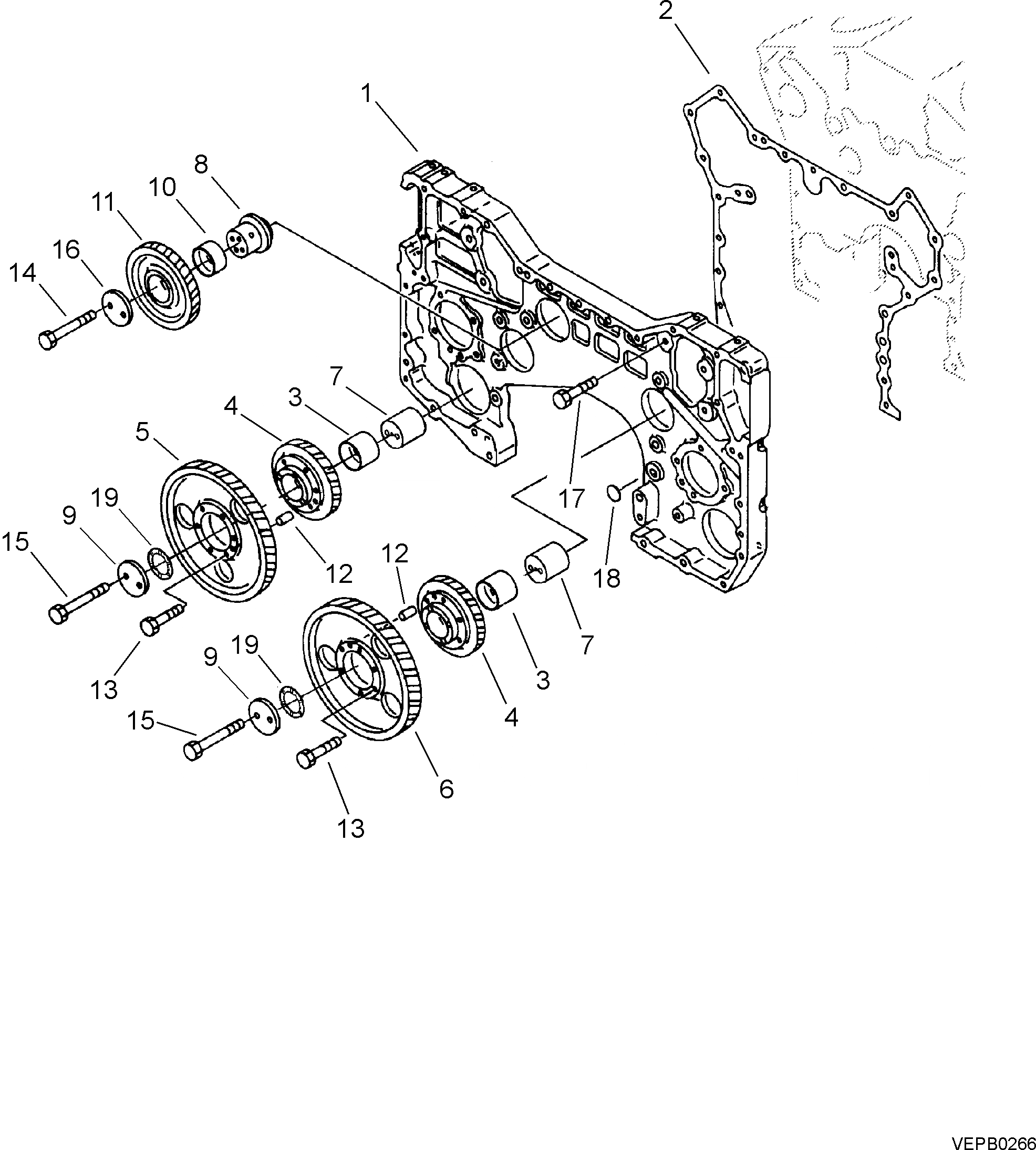 Схема запчастей Komatsu SAA12V140Z-E2-90 - КОЖУХ ШЕСТЕРЕН. ПЕРЕДАЧИ ДВИГАТЕЛЬ