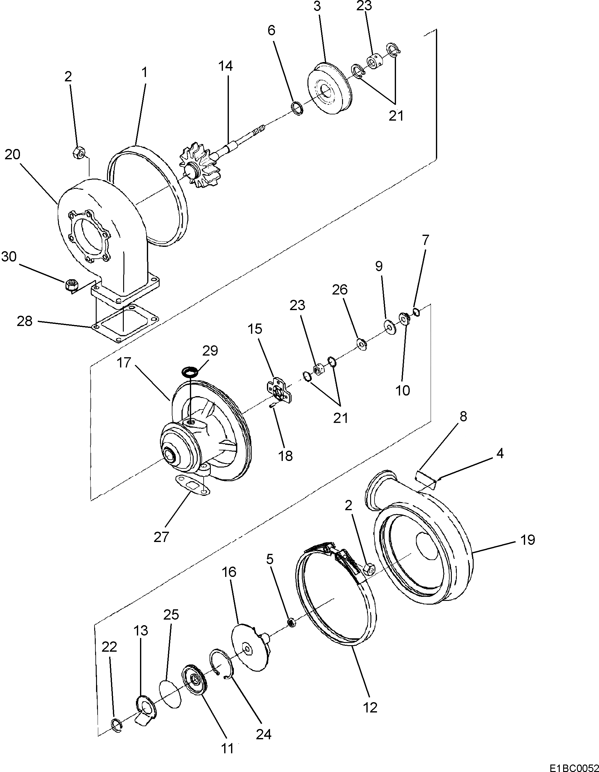 Схема запчастей Komatsu SAA12V140Z-E2-80 - ТУРБОНАГНЕТАТЕЛЬ ДВИГАТЕЛЬ
