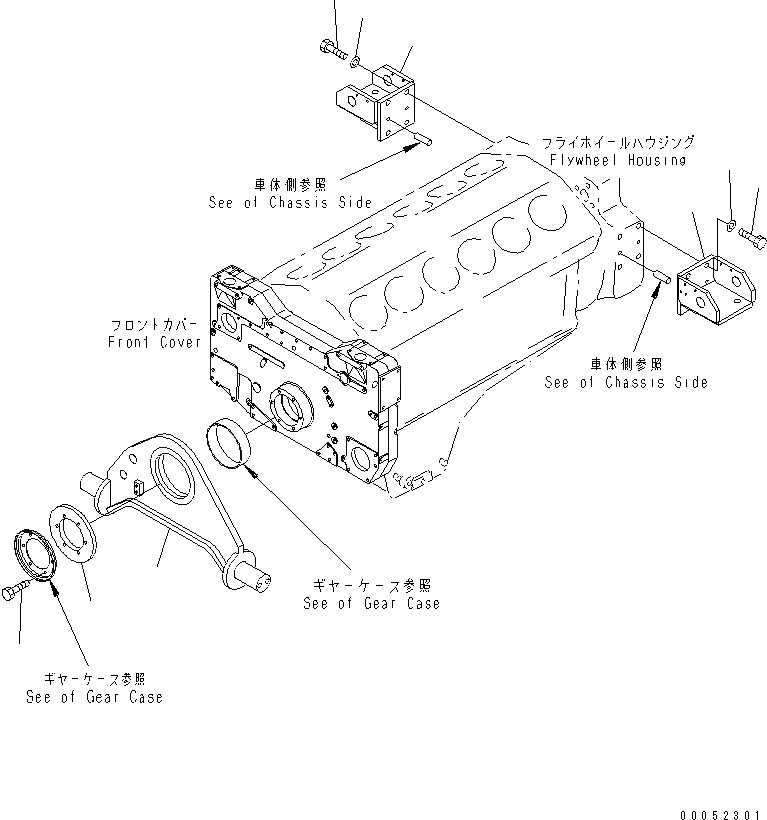 Схема запчастей Komatsu SAA12V140E-3A - ПЕРЕДН. СУППОРТ И КОРПУС ДВИГАТЕЛЬ