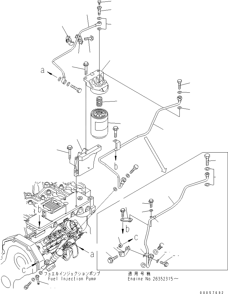 Схема запчастей Komatsu SAA4D102E-2G-4 - ТРУБЫ ТОПЛ. ФИЛЬТРА(№77-79) ДВИГАТЕЛЬ