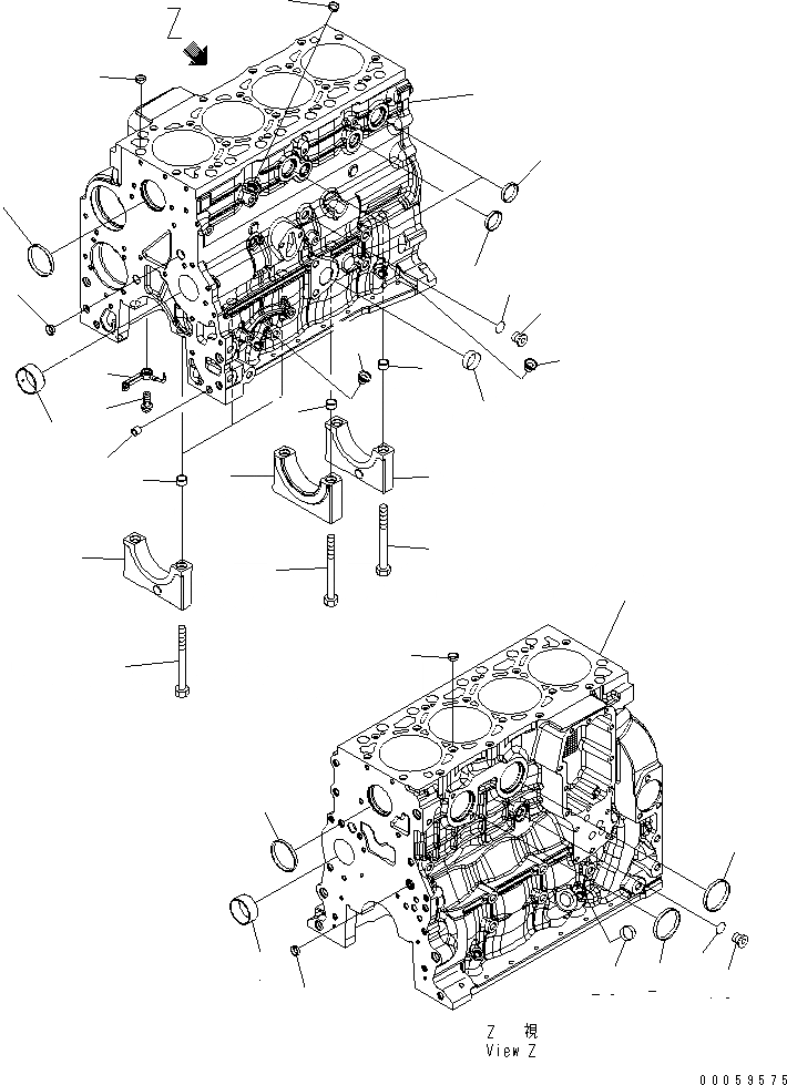 Схема запчастей Komatsu SAA4D107E-1A-W - БЛОК ЦИЛИНДРОВ ДВИГАТЕЛЬ