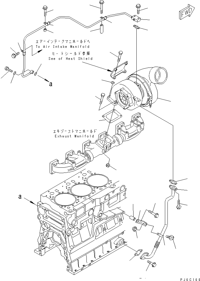 Схема запчастей Komatsu SAA6D140E-3J-1 - ТУРБОНАГНЕТАТЕЛЬ И МАСЛОПРОВОДЯЩАЯ ЛИНИЯ(№-) ДВИГАТЕЛЬ