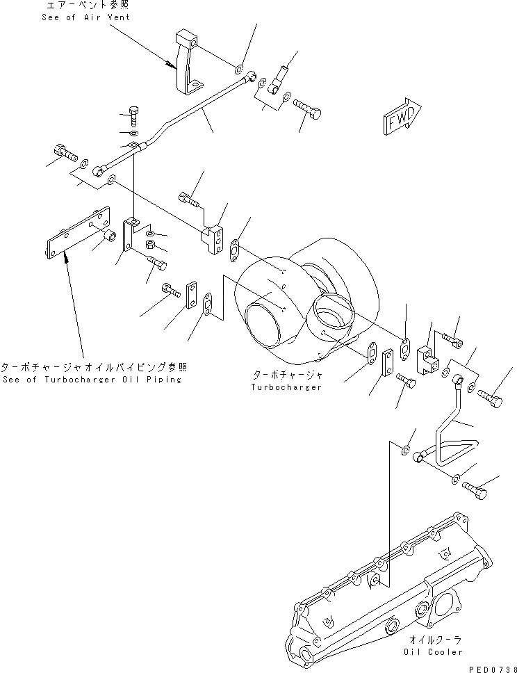 Схема запчастей Komatsu SAA6D140E-2D-8 - ТУРБОНАГНЕТАТЕЛЬ ВОДН. ГИДРОЛИНИЯ(№88-) ДВИГАТЕЛЬ