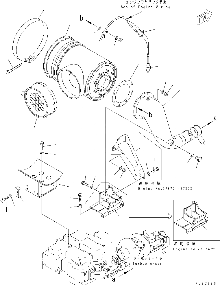 Схема запчастей Komatsu SAA6D140E-2E-8 - ВОЗДУХООЧИСТИТЕЛЬ КРЕПЛЕНИЕ(№77-) ДВИГАТЕЛЬ