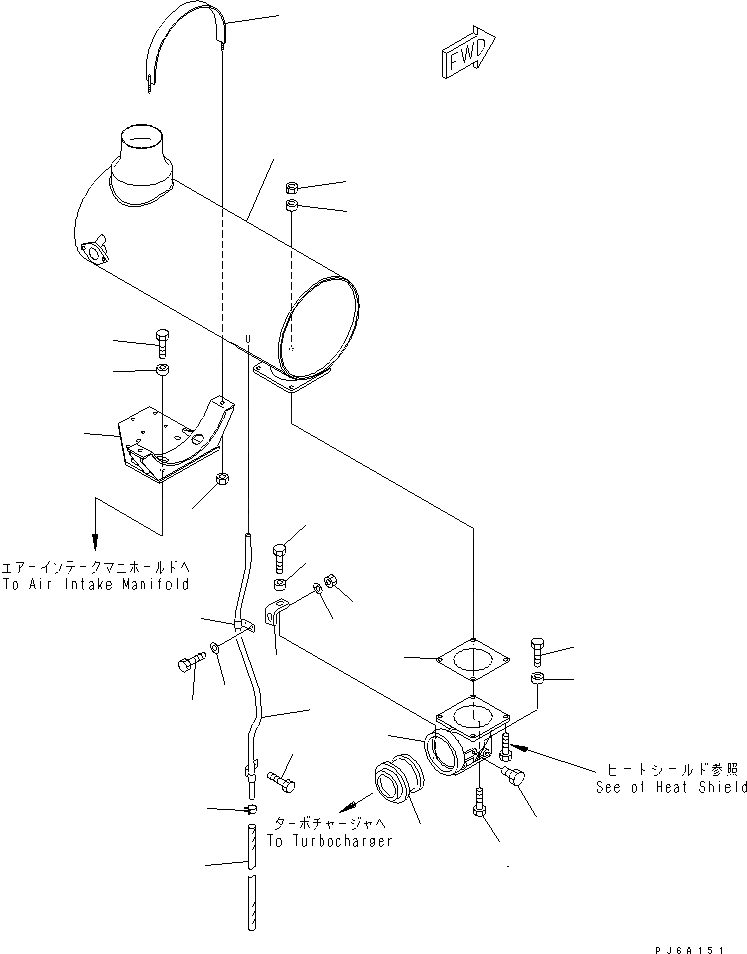 Схема запчастей Komatsu SAA6D140E-2E-8 - ГЛУШИТЕЛЬ(№77-) ДВИГАТЕЛЬ