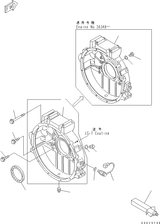 Схема запчастей Komatsu SAA6D108E-2A-8 - КАРТЕР МАХОВИКА (M/C) ДВИГАТЕЛЬ