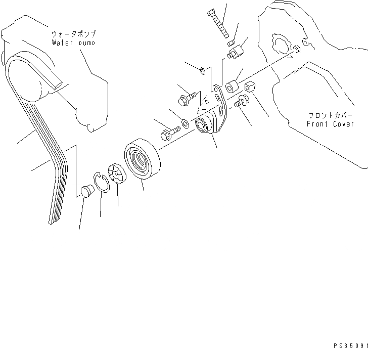 Схема запчастей Komatsu SAA6D108E-2A-C8 - НАТЯЖНОЙ РОЛИК (НЕ ЗАКАЛЕНН. ШКИВ) (C АНТИКОР. ЭЛЕМЕНТОМ) ДВИГАТЕЛЬ