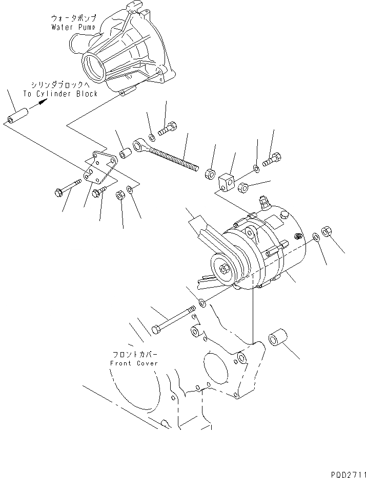 Схема запчастей Komatsu SAA6D108E-2B-N8 - КРЕПЛЕНИЕ ГЕНЕРАТОРА (7A) (С НЕ ЗАКАЛЕНН. ШКИВ)(№9-8) ДВИГАТЕЛЬ