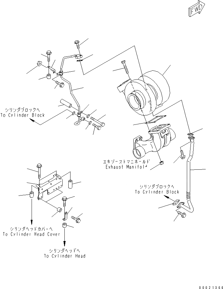 Схема запчастей Komatsu SAA6D170E-3C-8 - КРЕПЛЕНИЕ ТУРБОНАГНЕТАТЕЛЯ(№-) ДВИГАТЕЛЬ