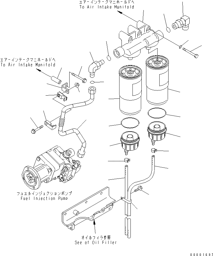 Схема запчастей Komatsu SAA6D170E-3E-8 - ТОПЛИВН. ФИЛЬТР. (ВОДООТДЕЛИТЕЛЬ СПЕЦ-Я.)(№-) ДВИГАТЕЛЬ