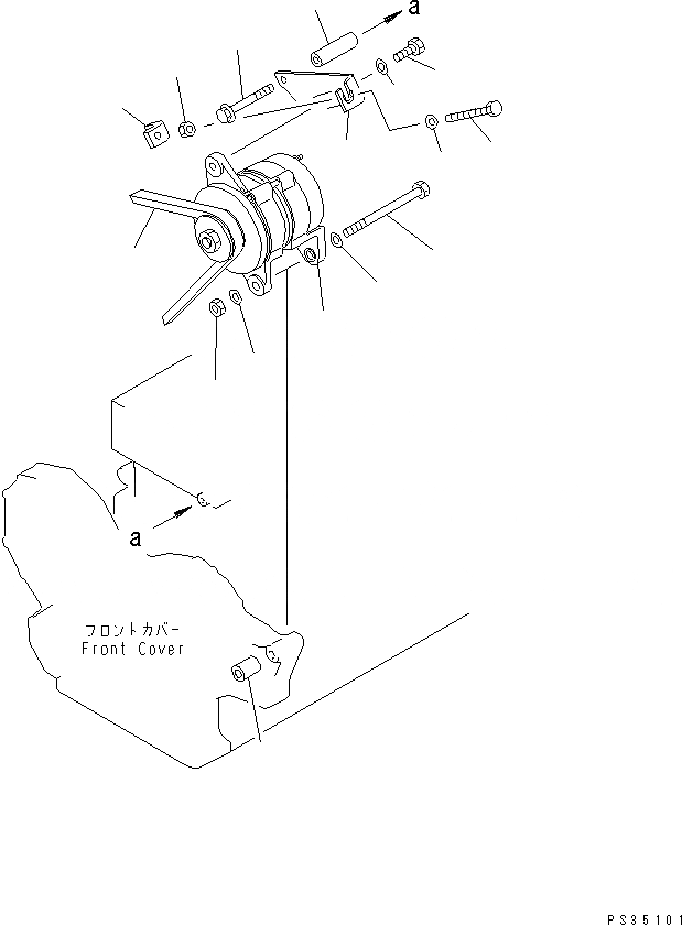 Схема запчастей Komatsu SAA6D108E-2A - КРЕПЛЕНИЕ ГЕНЕРАТОРА (A) (С ЗАКАЛЕННЫМ ШКИВОМ)(№89-9) ДВИГАТЕЛЬ