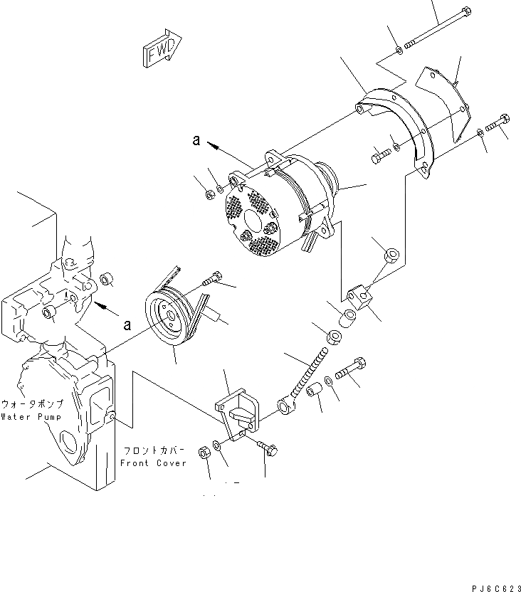 Схема запчастей Komatsu SAA6D140E-3G - КРЕПЛЕНИЕ ГЕНЕРАТОРА (A) ДВИГАТЕЛЬ