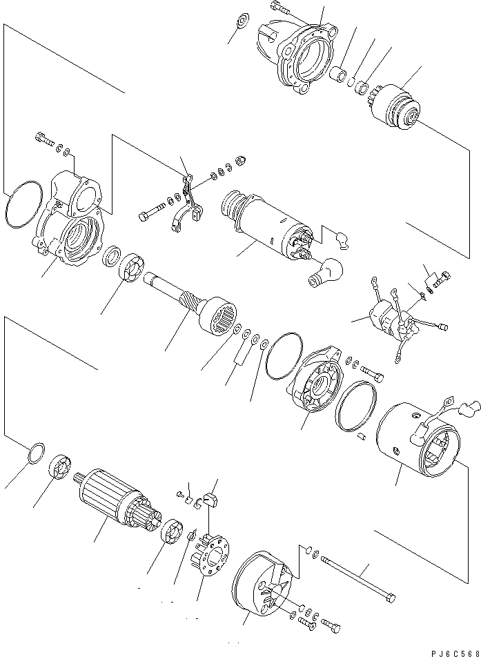 Схема запчастей Komatsu SAA6D170E-2D - СТАРТЕР (7.KW) (ЛЕВ.) (ВНУТР. ЧАСТИ)(№7-) ДВИГАТЕЛЬ