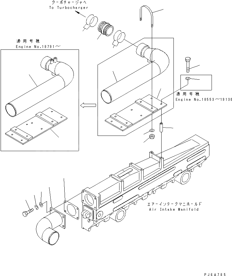 Схема запчастей Komatsu SAA6D170E-2D-55 - ВОЗДУХОВОД(№8-) ДВИГАТЕЛЬ
