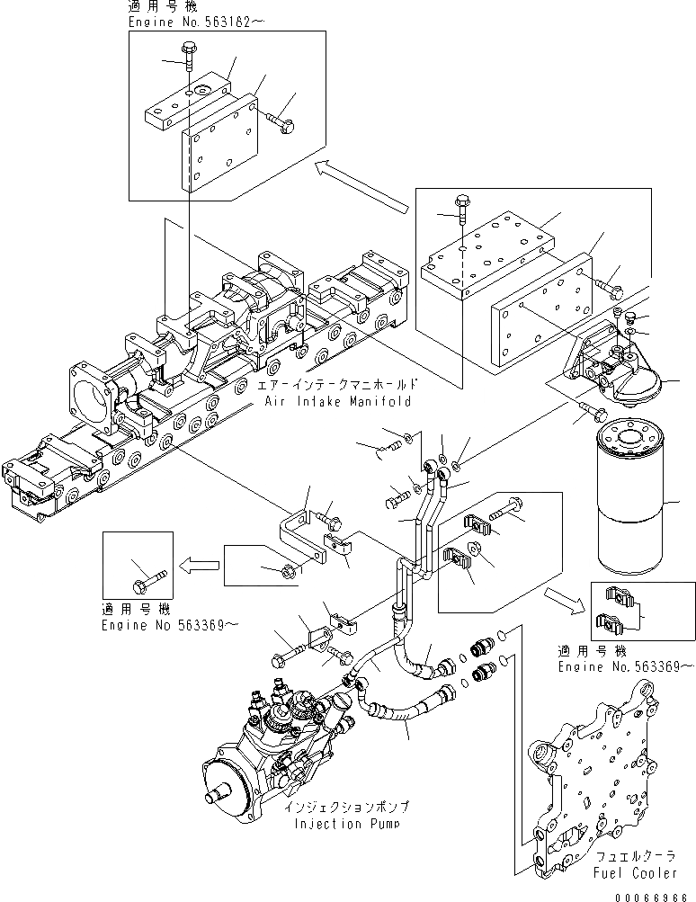 Схема запчастей Komatsu SAA6D125E-5F - ТОПЛИВН. ФИЛЬТР. И ТРУБЫ (РЕЗЬБА -/8)(№-) ДВИГАТЕЛЬ