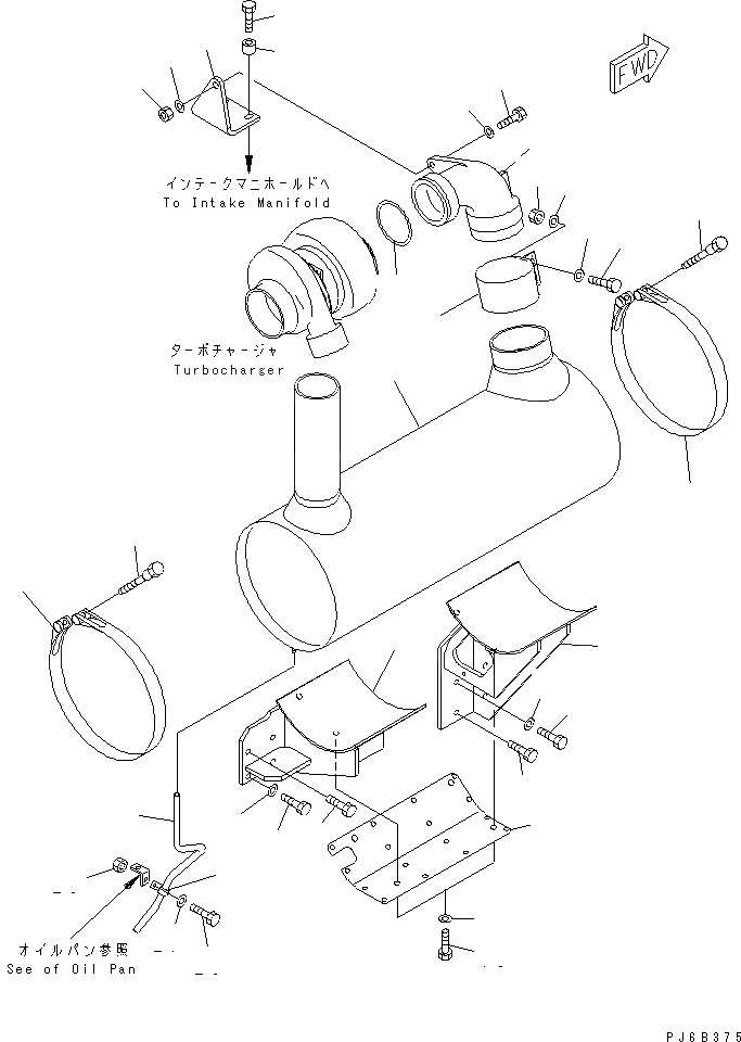 Схема запчастей Komatsu SAA6D125E-2B-8 - ГЛУШИТЕЛЬ(№-) ДВИГАТЕЛЬ