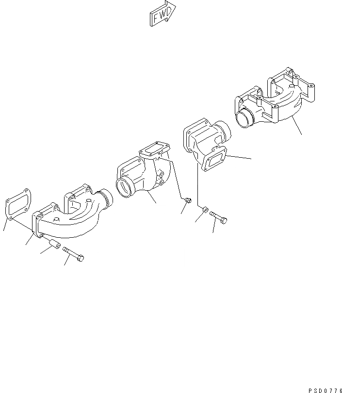 Схема запчастей Komatsu SAA6D170E-2C-8 - ВЫПУСКНОЙ КОЛЛЕКТОР(№7-) ДВИГАТЕЛЬ