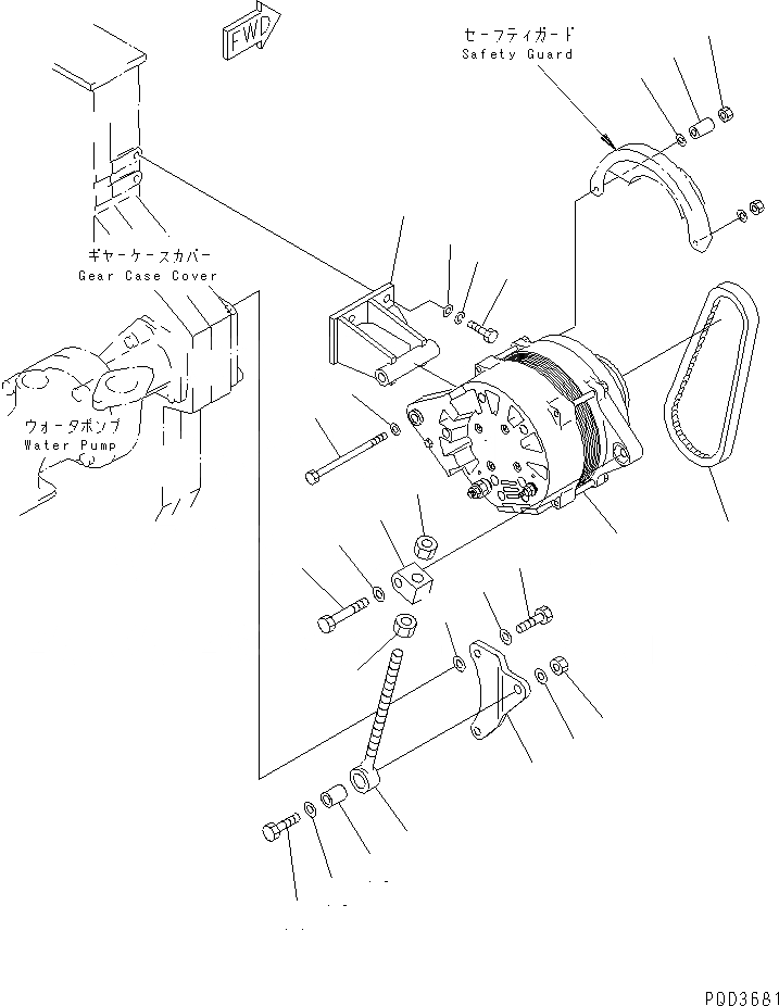 Схема запчастей Komatsu SAA6D170E-2C-8 - КРЕПЛЕНИЕ ГЕНЕРАТОРА (9A)(№99-) ДВИГАТЕЛЬ